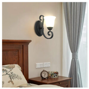 Tronic Vintage Black Wall Light with Frosted Glass Bell Shade