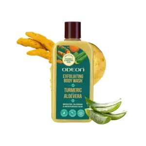 Odeon Turmeric & Aloe Vera Exfoliating Body Wash, Gentle Exfoliating Cleanser for Daily Use, Helps Remove Dead Skin Cells, Soothes, Hydrates & Refreshes Skin, Suitable for All Skin Types 750ml