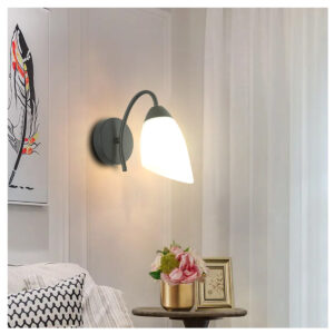 Tronic Modern Wall Light Fixture with Frosted Glass Shade Black Metal Finish