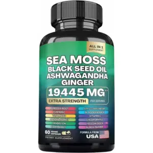 Faith Sea Moss Black Seed Oil Ashwagandha Ginger Capsules – Advanced All-in-One Herbal Superfood Supplement for Immune Support, Energy, Digestive Health, Stress Support & Daily Wellness with Bladderwrack, Burdock Root, Turmeric, Vitamins C & D3, 60 Veggie Capsu