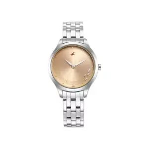 Titan Watch Fastrack Stunners Quartz Analog Rose Gold Dial Watch for Women with Stainless Steel Strap 6248SM02