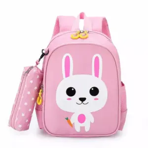 Generic Kids School Bag with Pen Case Cartoon Print Carrot Pet ​30cm x 12cm x 24cm Light Pink