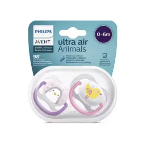 Philips Avent Ultra Air Animals Orthodontic Silicone Soothers, 0-6 Months 2pcs 085/11