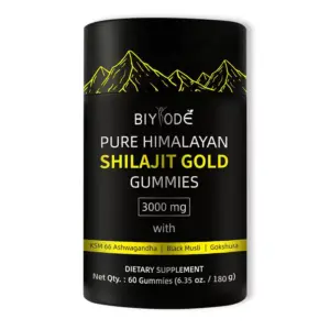 Faith Biyodé Pure Himalayan Shilajit Gold Gummies 3000mg With KSM-66 Ashwagandha, Black Musli & Gokshura – Dietary Supplement (60 Gummies)