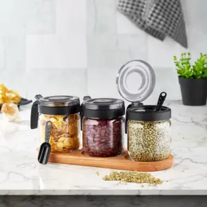 Nadstar Hane Spice Jar 425ml x 3pcs Set Bergen Wooden Stand HN2936