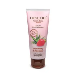 Odeon Face & Body Scrub, Extra Nourishment Strawberry & Aloe, 100ml, Moisturizing & Revitalizing Exfoliating Scrub OFBSEN100
