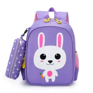 Generic Kids School Bag with Pen Case Cartoon Print Carrot Pet ​30cm x 12cm x 24cm Light Purple