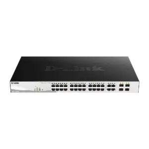 D-Link POE Switch 28-Port 10/100/1000BaseT POE + 4 Combo 1000BaseT/SFP Ports Web Smart Switch, 193W POE Budget, L2+ Static Routing, Optional Standard Mode or Surveillance Mode Management User Interface DGS-1210-28P