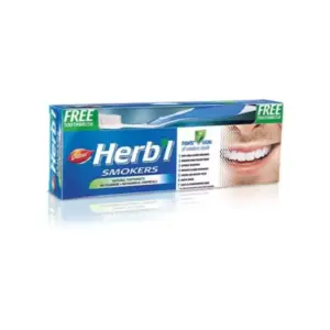 Dabur Herbal Smokers Natural Toothpaste + Toothbrush, Enriched with Salt, Mint & Blackberry Bark Healthy Gums & Strong Teeth, Fights 7 Signs of Smokers Teeth 150g 6pcs DHTPSM