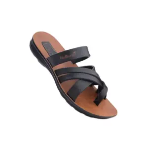 Walkaroo Men's Sandal Daily Wear, Black Tan, 41X45, Lightweight PU Sole, Criss-Cross Toe Design, Durable Comfort for Ethnic & Casual Wear W5687BKTN