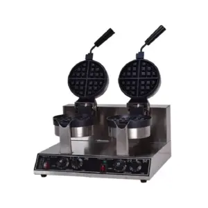 Commercial Kitchen Equipment Commercial Electric Rotating Double-Plate Waffle Baker, 2.4kW Professional Dual 18.3cm Round Waffle Maker, Industrial Heavy-Duty Belgian Waffle Station WG-HF-2Z (Bevel)