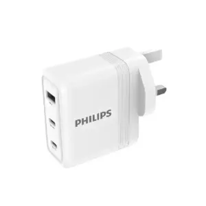 Philips Wall Charger 65W with GaN & PD Technology, Quick Charge, USB C & USB A Ports DLP6331CW/05