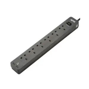 APC Surgearrest Essential Surge Protector 6X BS1363 Outlet BS1363 PLUG 2 X USB-A 6.5FT/2M Cord PME6U2B-UK