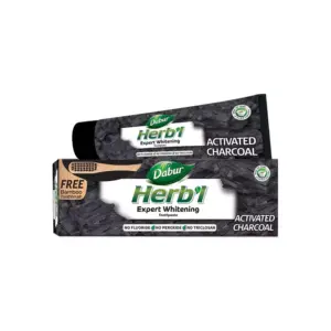 Dabur Herb'l Toothpaste Activated Charcoal Enriched with Activated Charcoal, For Healthy Gums & Strong Teeth, 150g with Brush