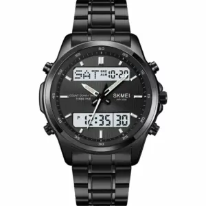 Faith SKMEI 2049 Luxury Analog-Digital Stainless Steel Sports Watch For Men – 30M Waterproof LED Dual Display Wrist Watch With Alarm, Stopwatch & Calendar