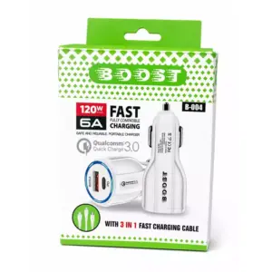 Faith BOOST B-004 Premium 120W Super Fast Charging Dual-Port Car Charger With Qualcomm Quick Charge 3.0, USB-C Power Delivery (PD), Intelligent Smart Charging