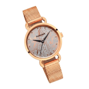 Titan Watch Fastrack Women's Analog Watch Rose Gold Mesh Strap White Pattern Dial Quartz Wrist Watch 2656YM02