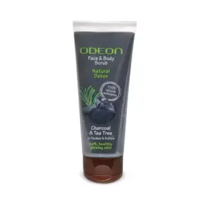 Odeon Face & Body Scrub, Natural Detox Charcoal & Tea Tree,100ml, Deep Cleansing & Purifying Exfoliating Scrub OFBSND100