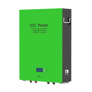 EVI Power 51.2V 100Ah (5.12kWh) wall mounted lithium battery pack with inbuit BMS with LCD,80% DOD 7000 cycle, 5 Year Warranty