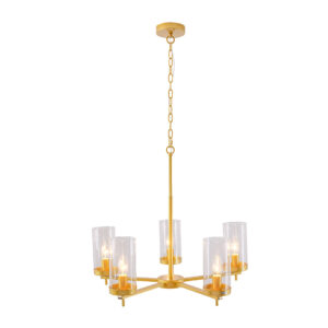 Tronic Golden 5-Light Pendant Lamp with Clear Glass Shades (E14)