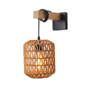 Tronic Rustic Black and Wood Wall Lamp