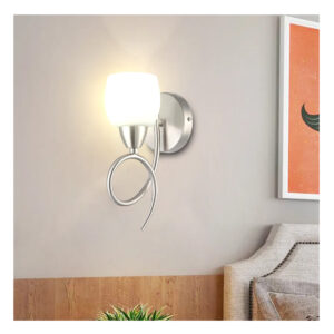 Tronic Modern Silver Wall Light With Frosted Glass Shade