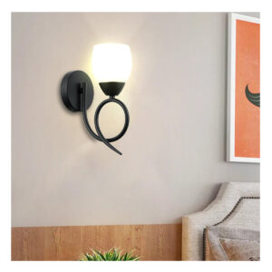 Tronic Modern Black Wall Light with Frosted Glass Shade